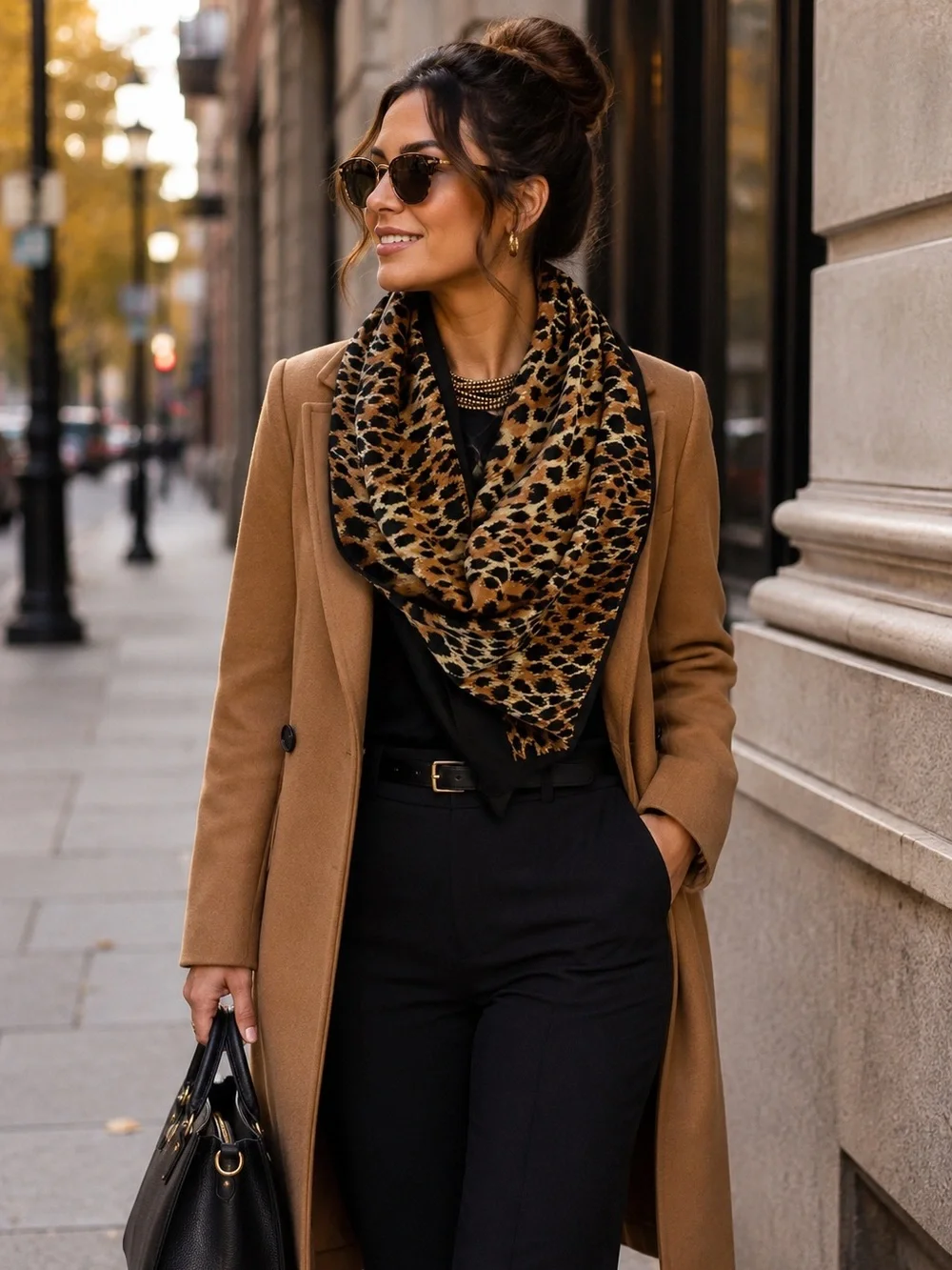 Vintage Women's Leopard Print Scarf with Black Border XL